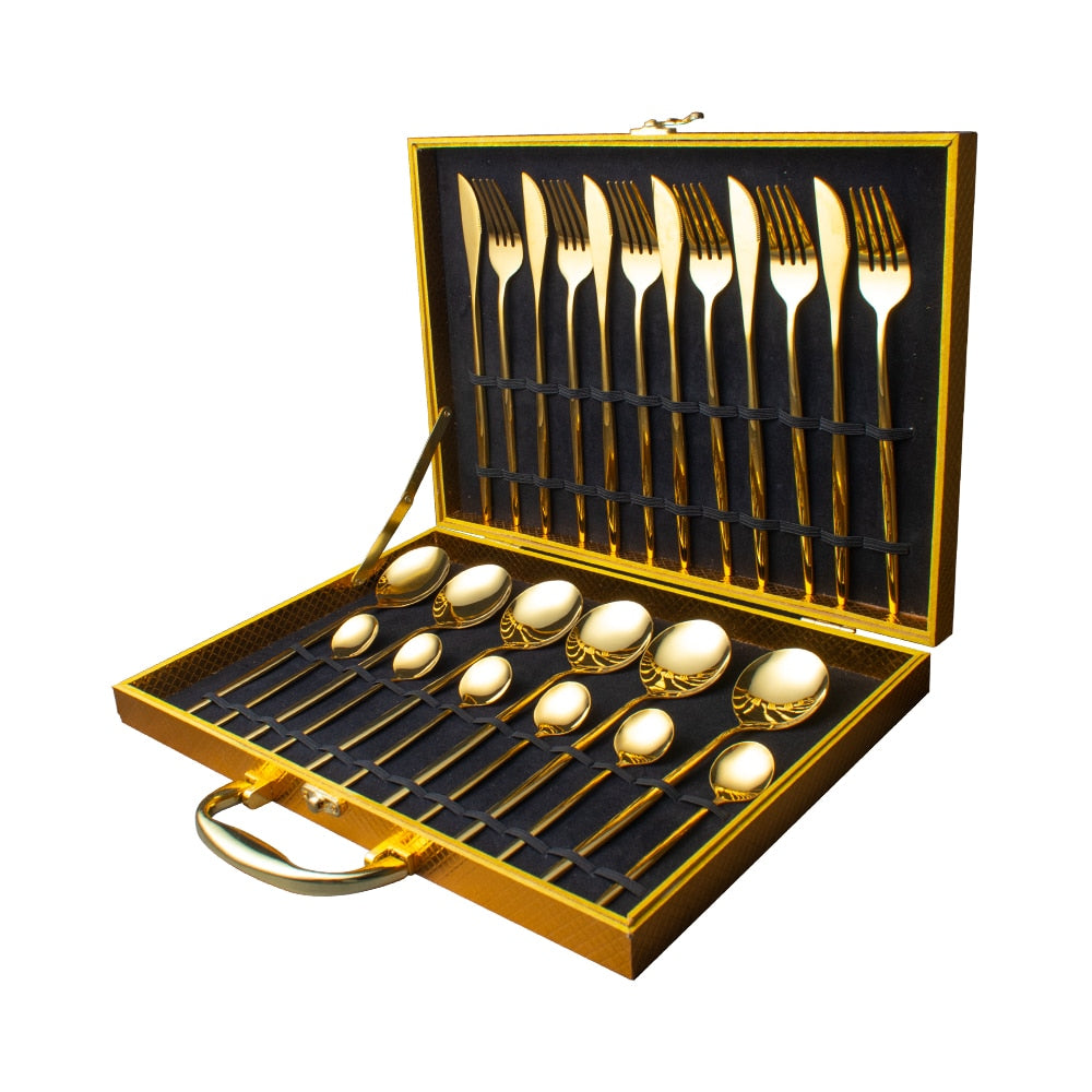 24-Piece Gold Stainless Steel Flatware Set with Gift Box