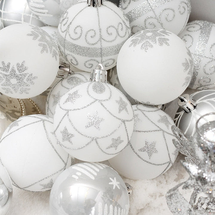 Christmas Ornaments Set: Elegant White Gold Tree Decor
