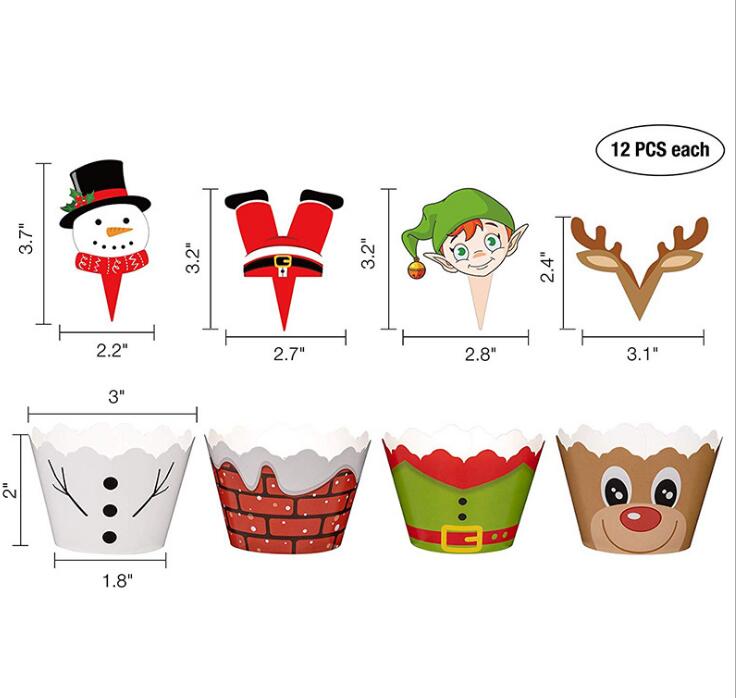 Christmas Cupcake Toppers & Wrappers Set, 24-Piece