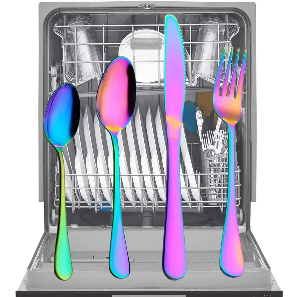24-Piece Rainbow Stainless Steel Flatware Set Gift Box