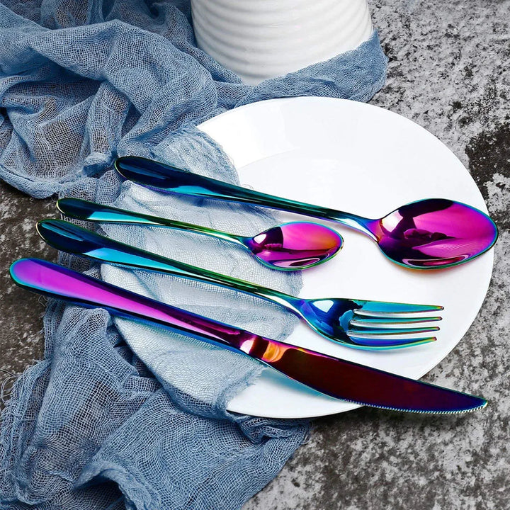 24-Piece Rainbow Stainless Steel Flatware Set Gift Box