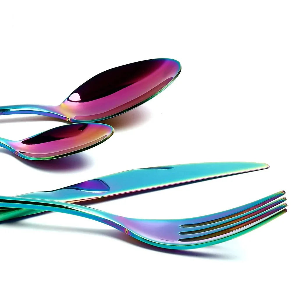 24-Piece Rainbow Stainless Steel Flatware Set Gift Box