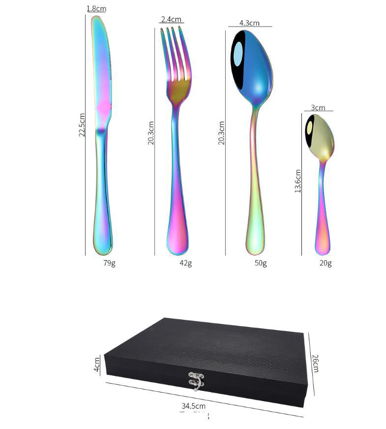 24-Piece Rainbow Stainless Steel Flatware Set Gift Box