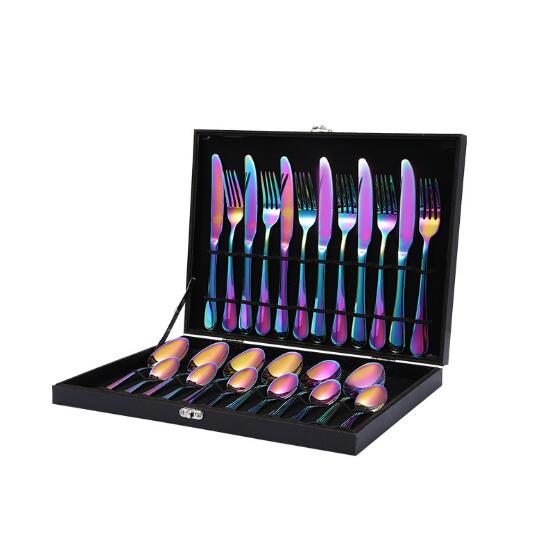24-Piece Rainbow Stainless Steel Flatware Set Gift Box