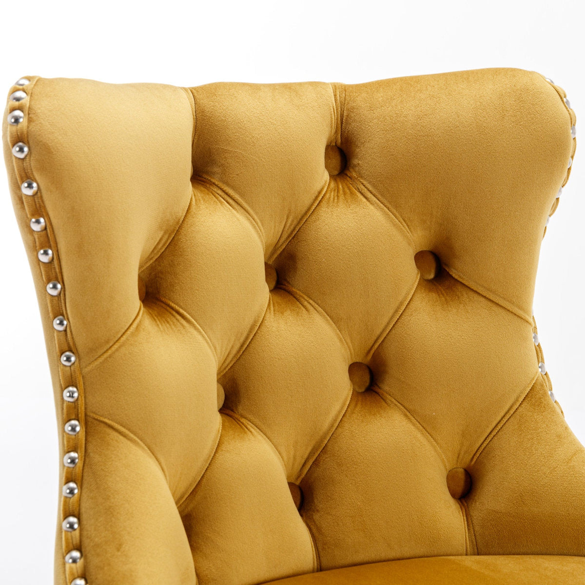 Tufted Gold Velvet Bar Stools, Adjustable Chrome Base
