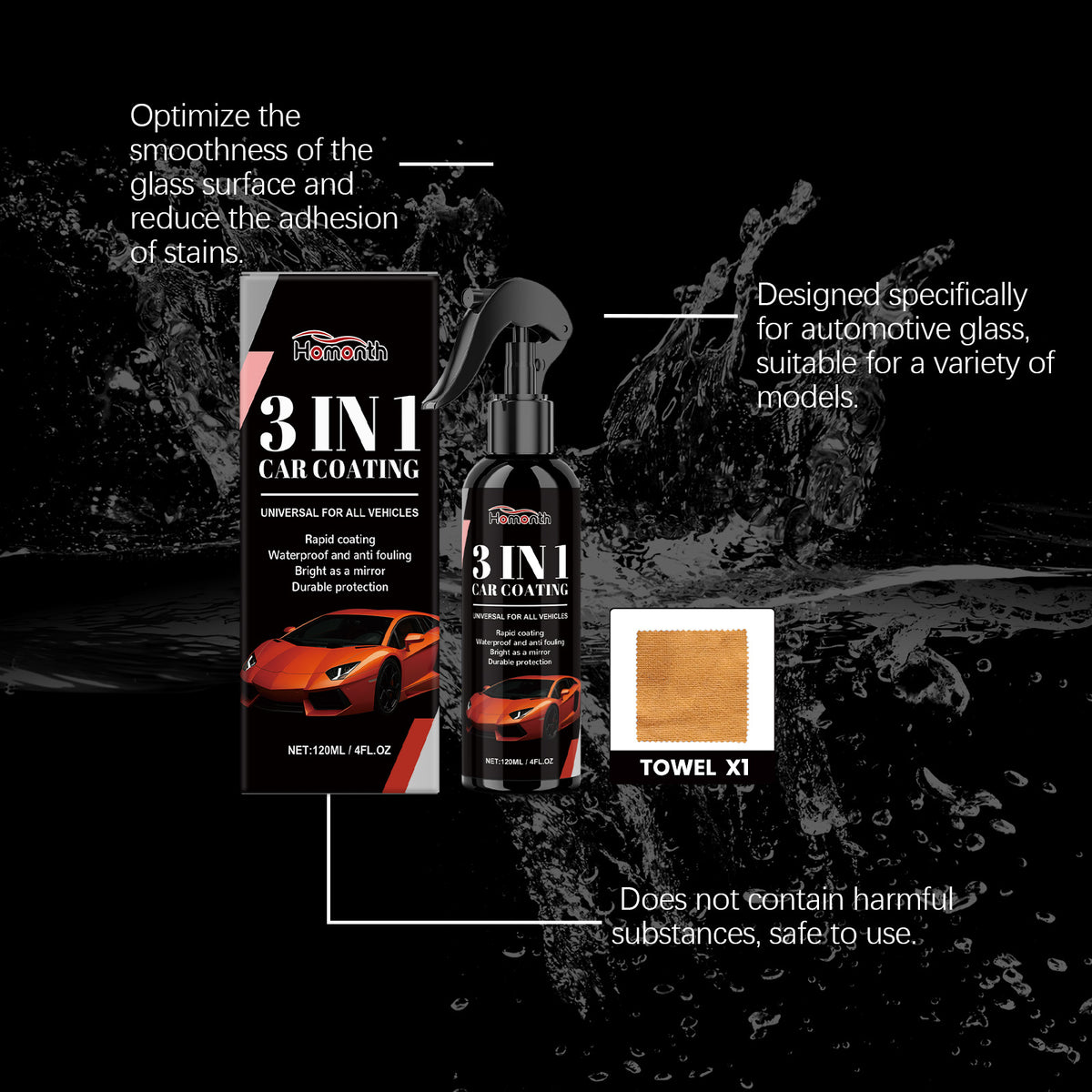 3-In-1 Car Coating Spray for Glossy Surface Protection