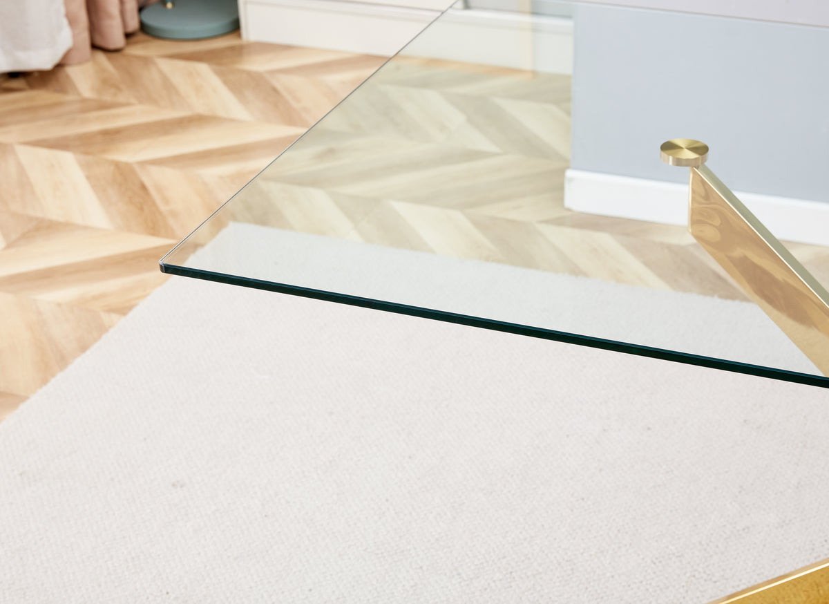 Clear Glass Dining Table with Gold X-Base