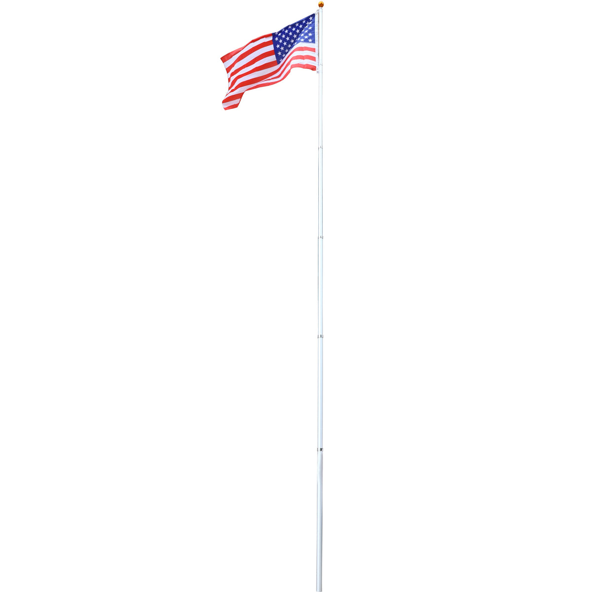 25FT Segmented Aluminum Flagpole Kit with Gold Ball Top