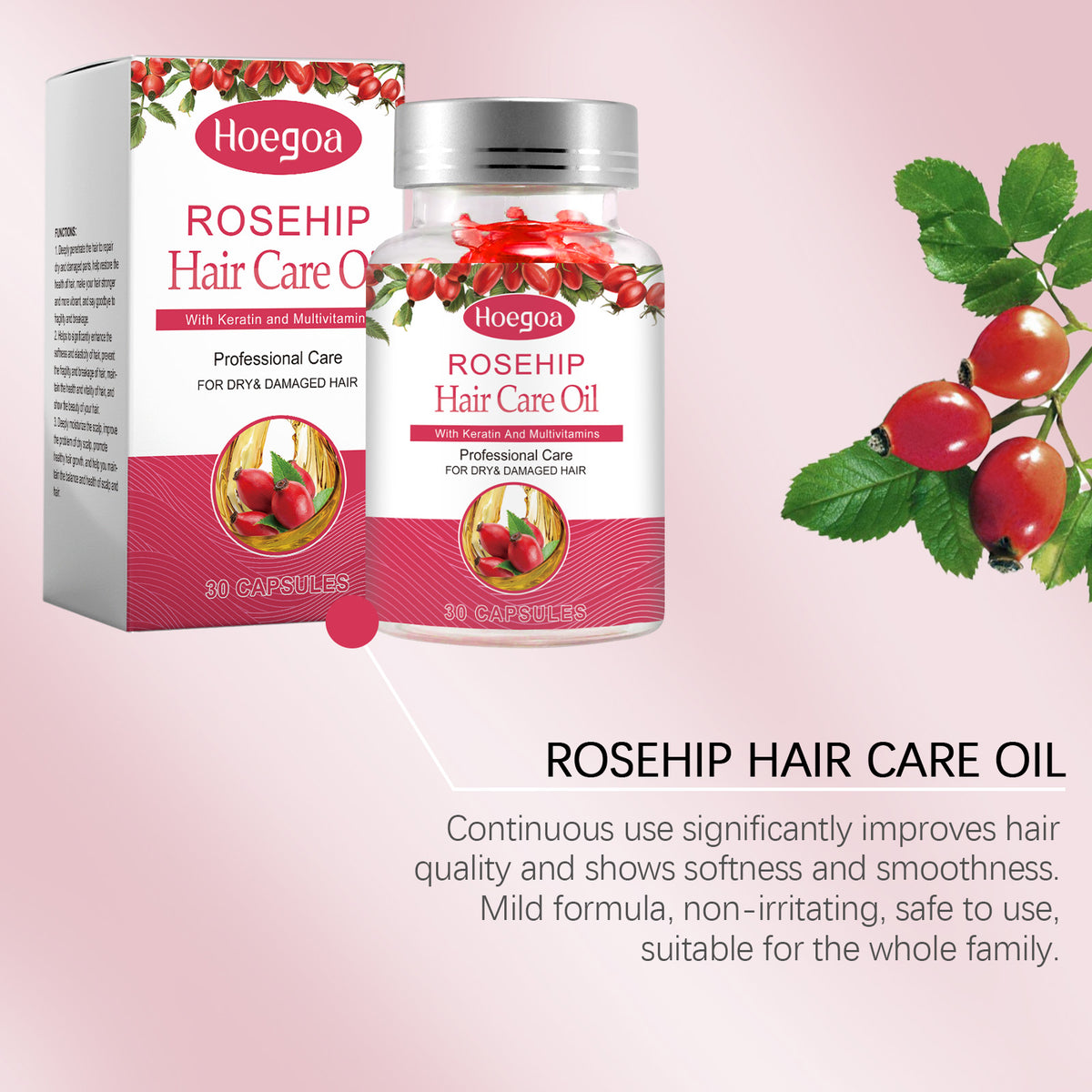 Rosehip Hair Oil Capsules for Softer, Smoother Hair
