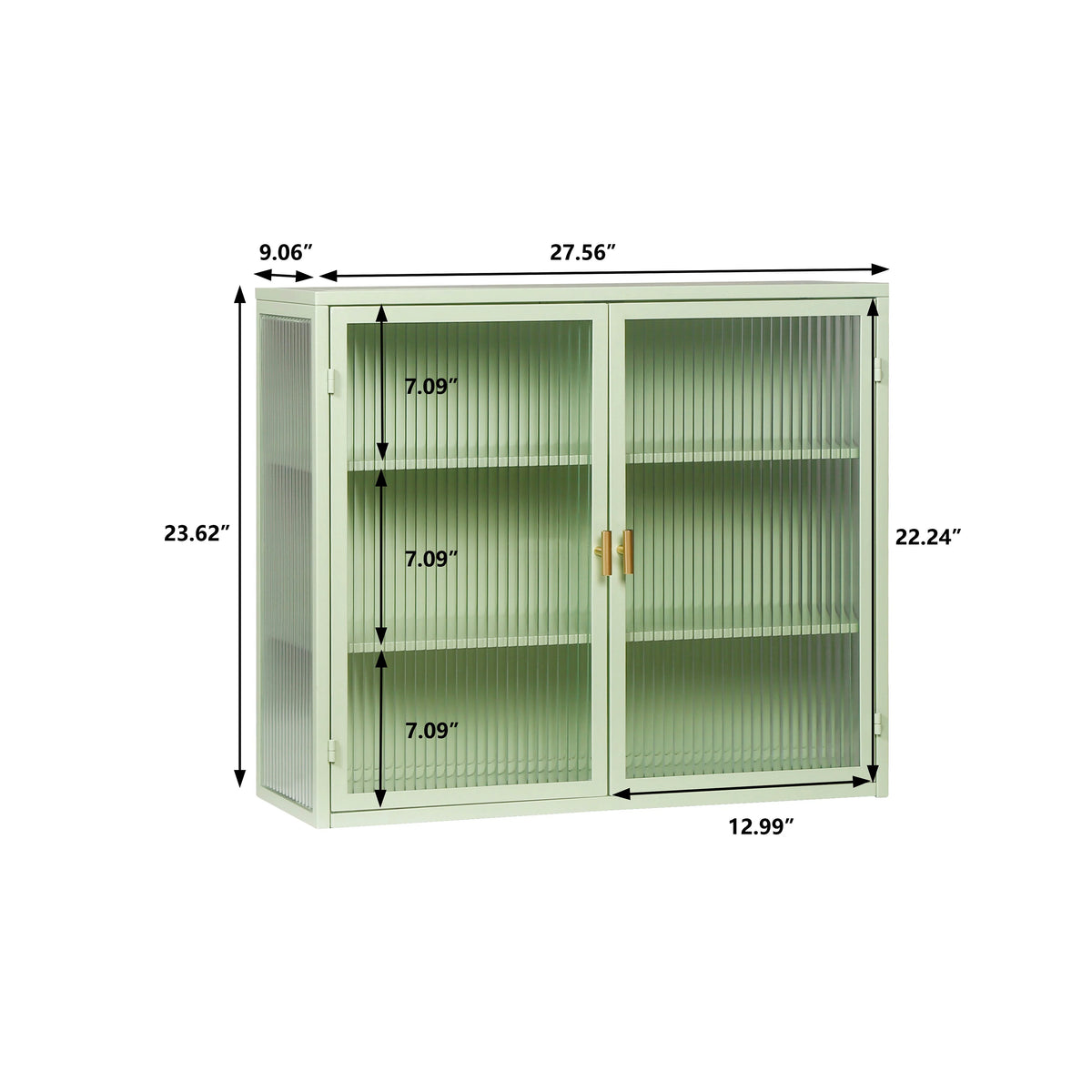 Mint Green Glass Door Wall Cabinet With 3 Shelves