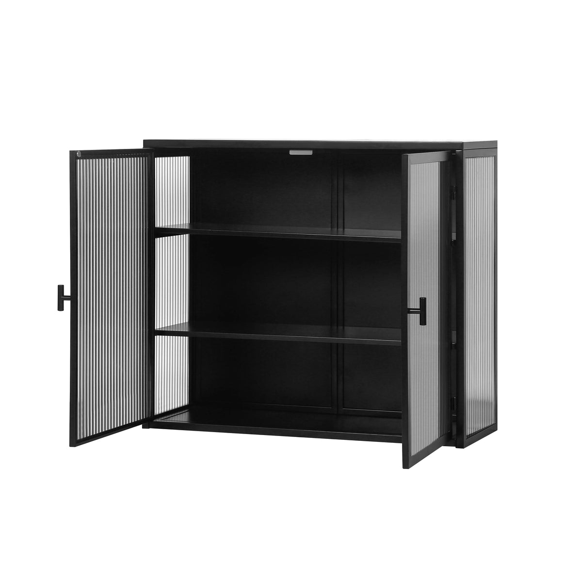 Wall-Mounted Glass Cabinet, Black Fluted Storage