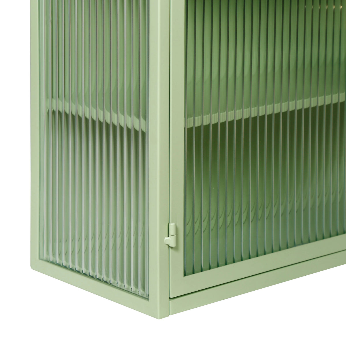 Mint Green Glass Door Wall Cabinet With 3 Shelves