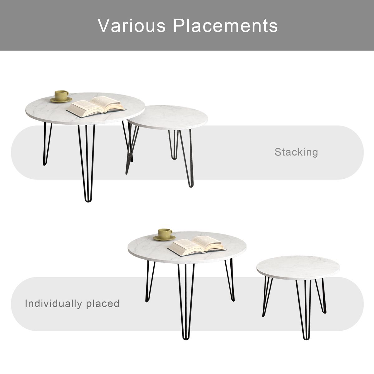 Round Nesting Coffee Table Set of 2 for Living Room