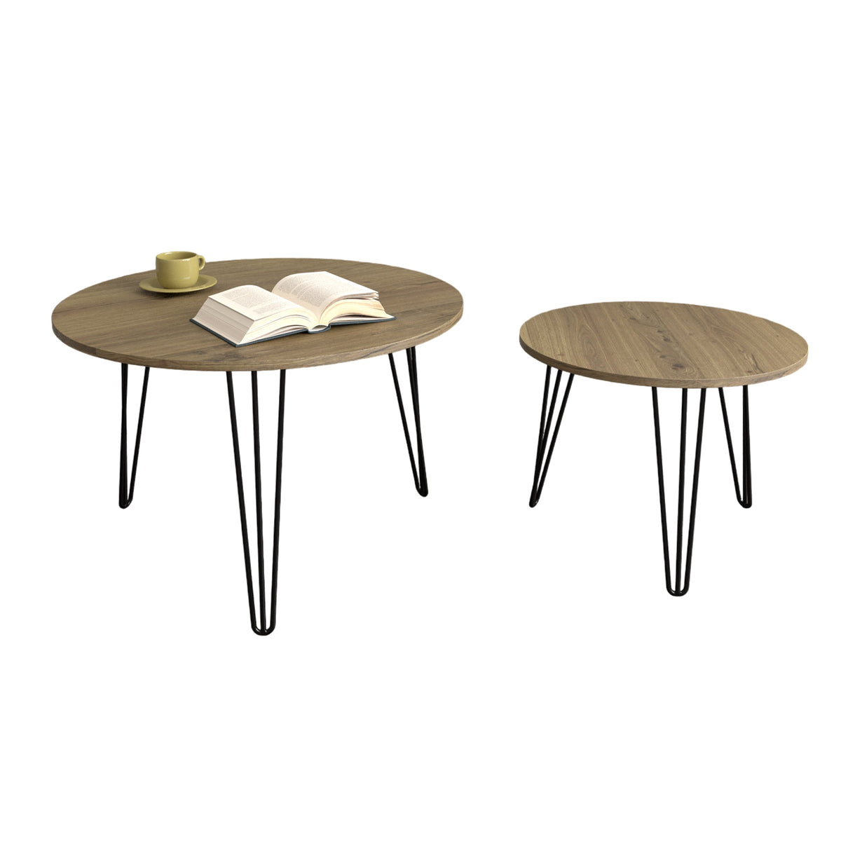 Round Nesting Coffee Table Set of 2 for Living Room