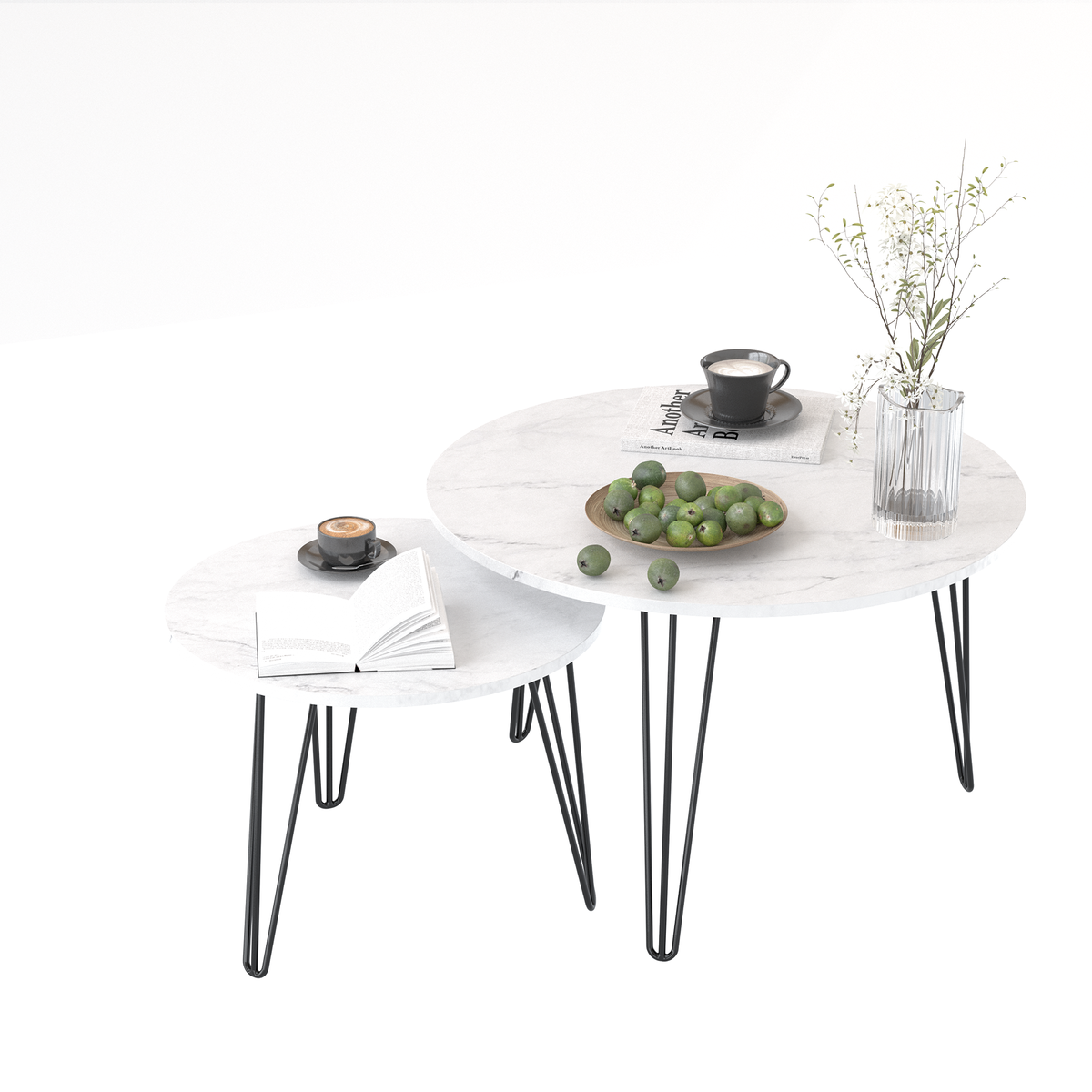 Round Nesting Coffee Table Set of 2 for Living Room