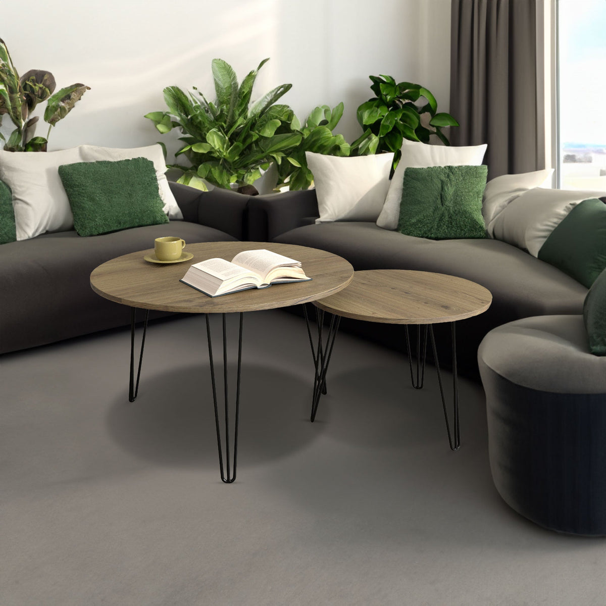 Round Nesting Coffee Table Set of 2 for Living Room