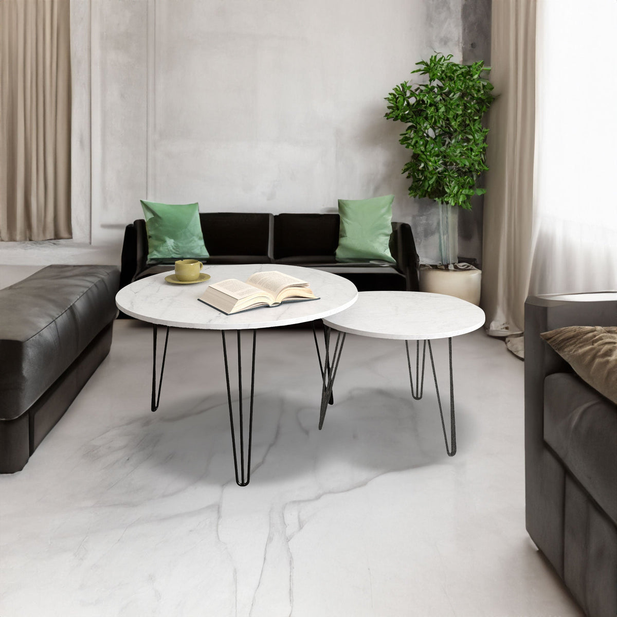 Round Nesting Coffee Table Set of 2 for Living Room