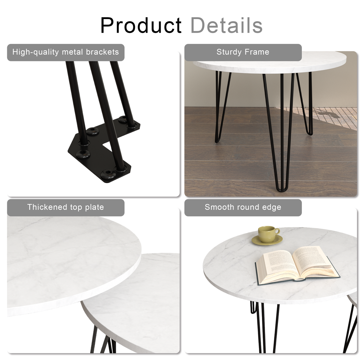 Round Nesting Coffee Table Set of 2 for Living Room