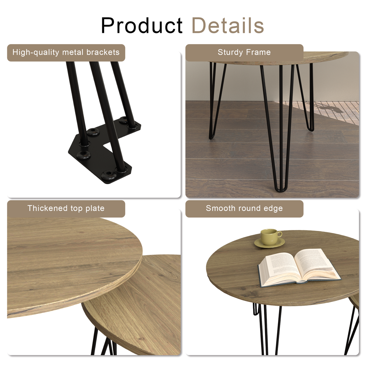 Round Nesting Coffee Table Set of 2 for Living Room