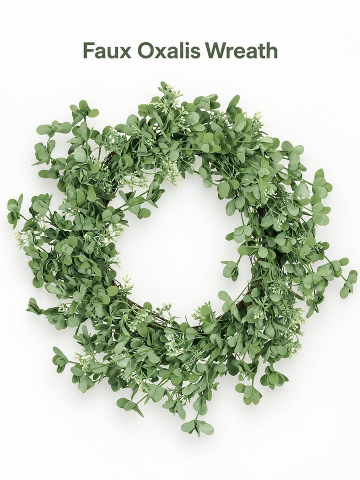 27 Inch Faux Oxalis Wreath for Front Door Spring Style