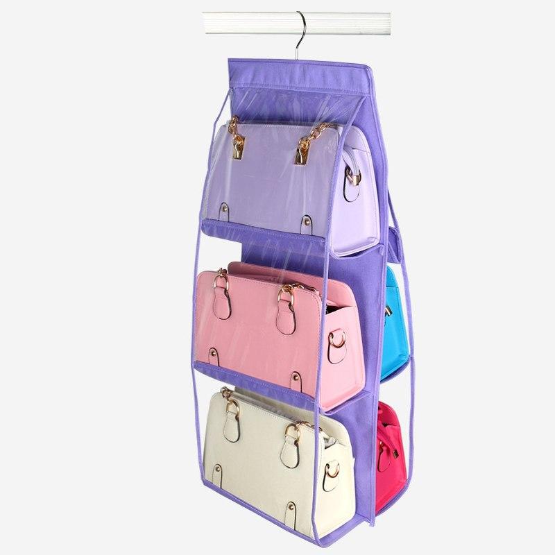 Hanging Handbag Organizer, 6 Clear Pockets for Closet