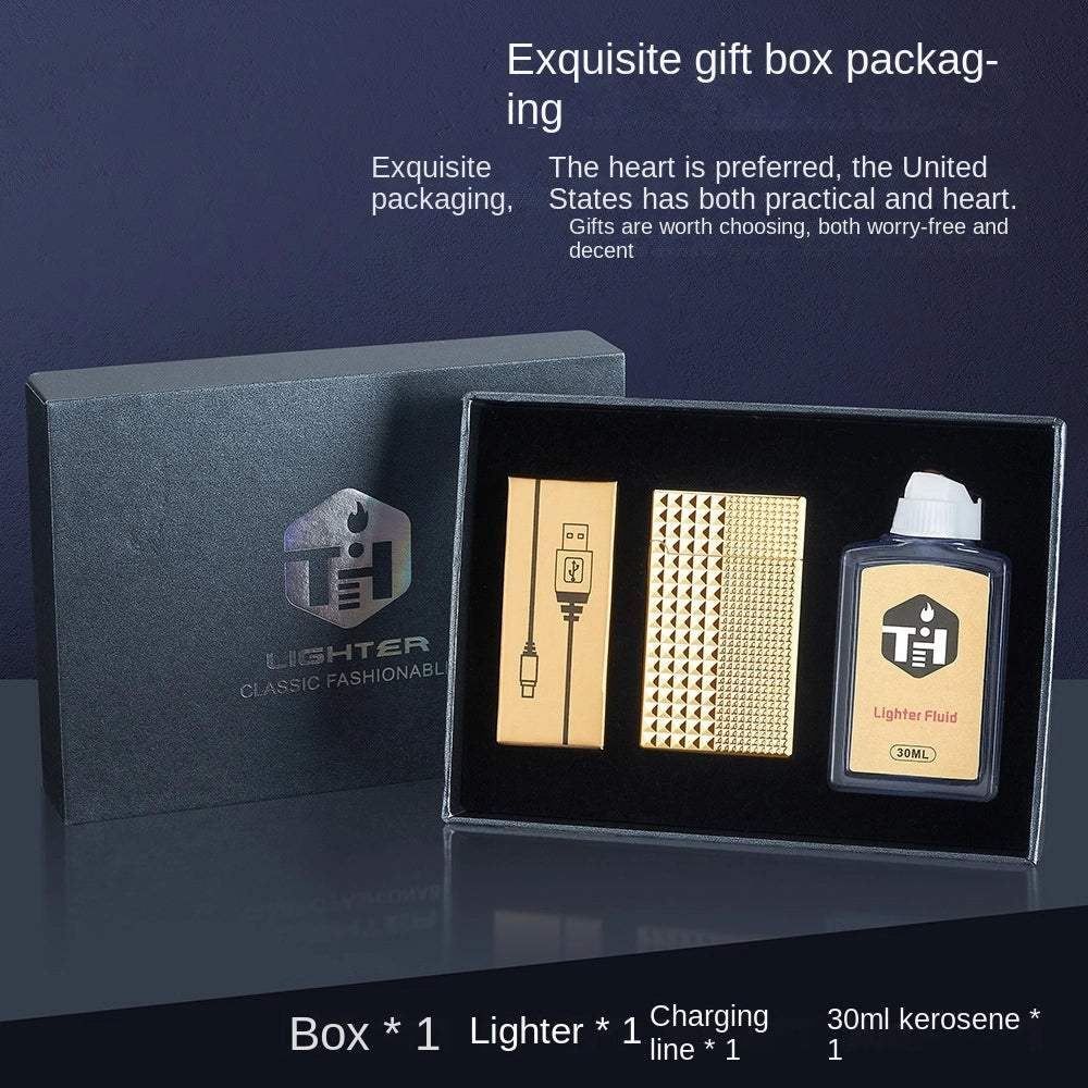 Rechargeable Metal Kerosene Lighter, Pyramid-Stud Design