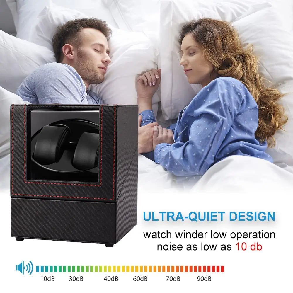 Quiet Automatic Watch Winder with Carbon Fiber Box