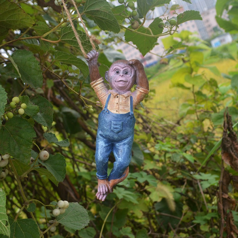 Resin Monkey Garden Statue for Tree and Fence Decor