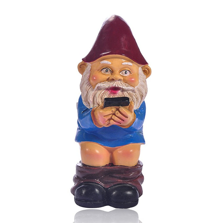 Funny Squatting Gnome Garden Statue, Hand-Painted Resin