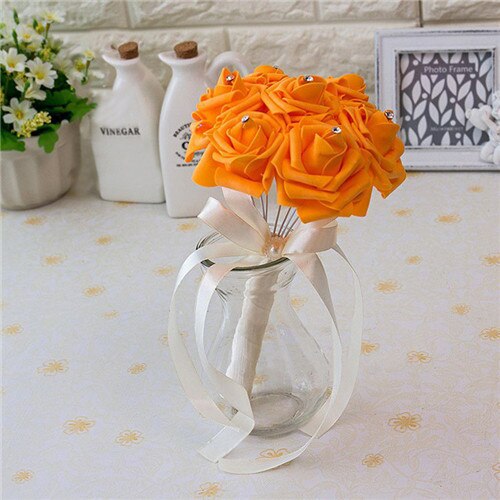 Artificial Wedding Bouquet With Crystal Rose Centers