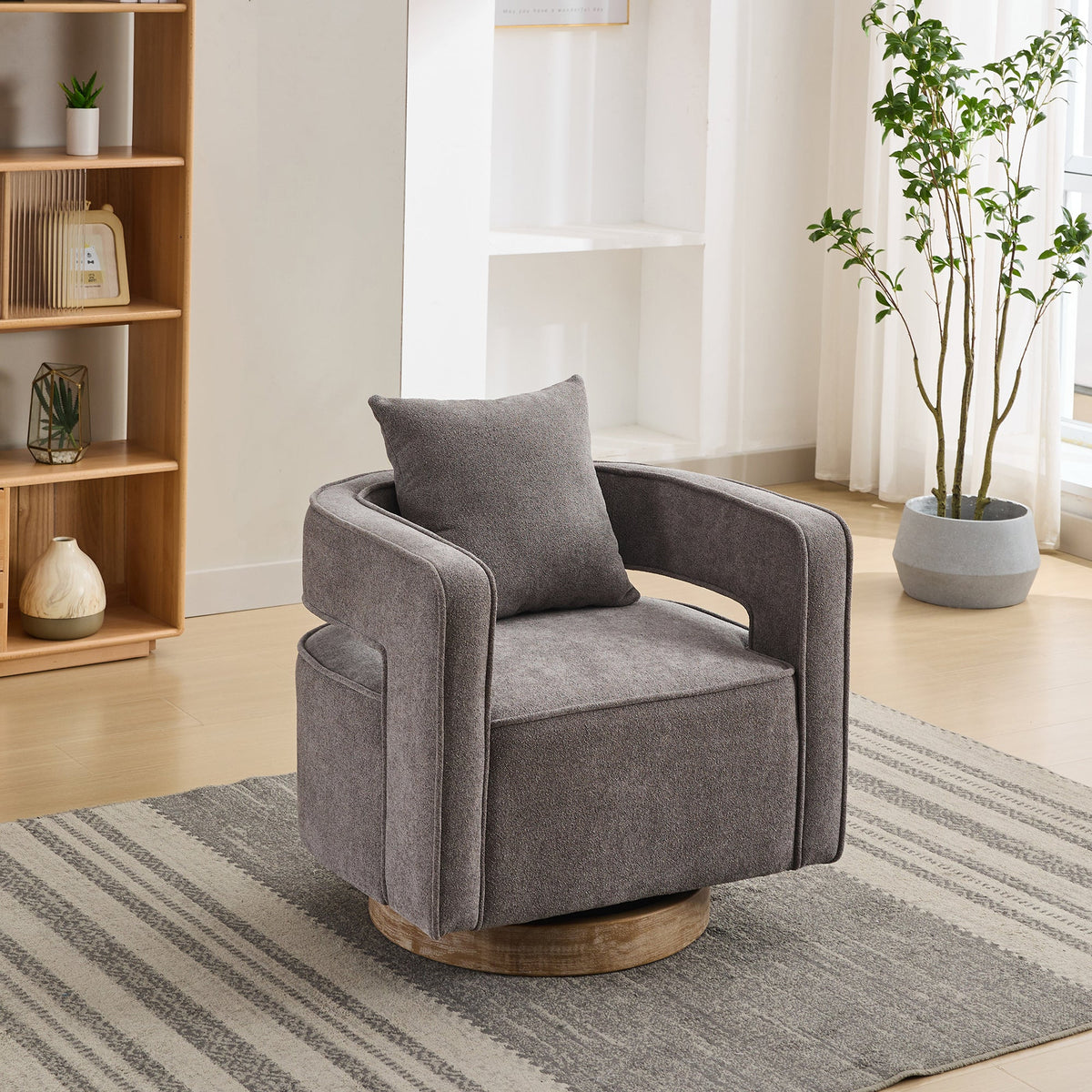 Modern Swivel Accent Chair with Open Back and Boucle Look