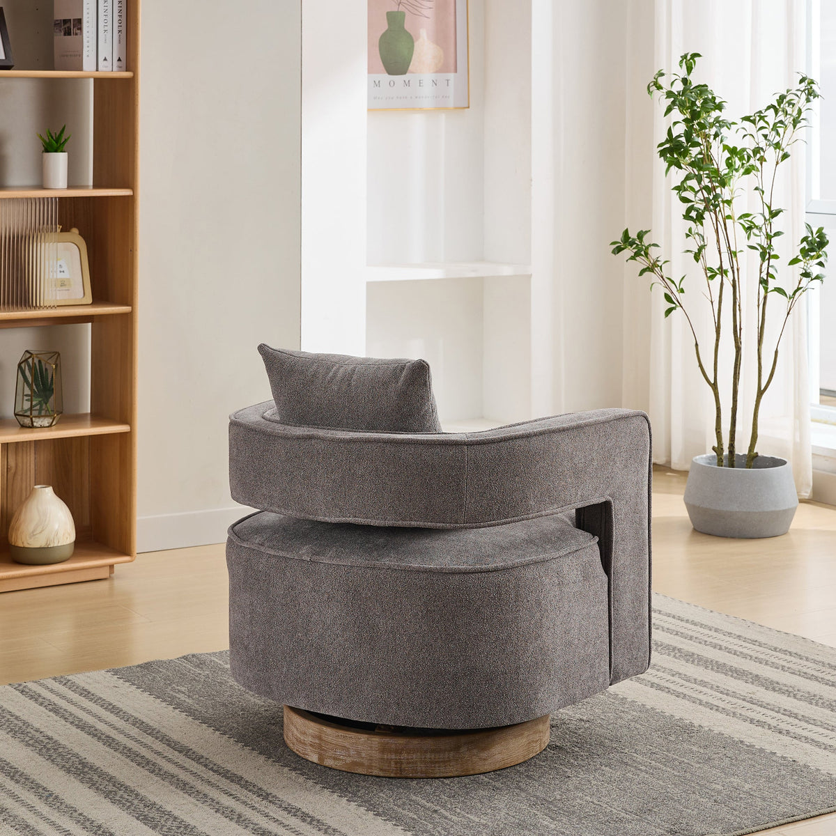 Modern Swivel Accent Chair with Open Back and Boucle Look