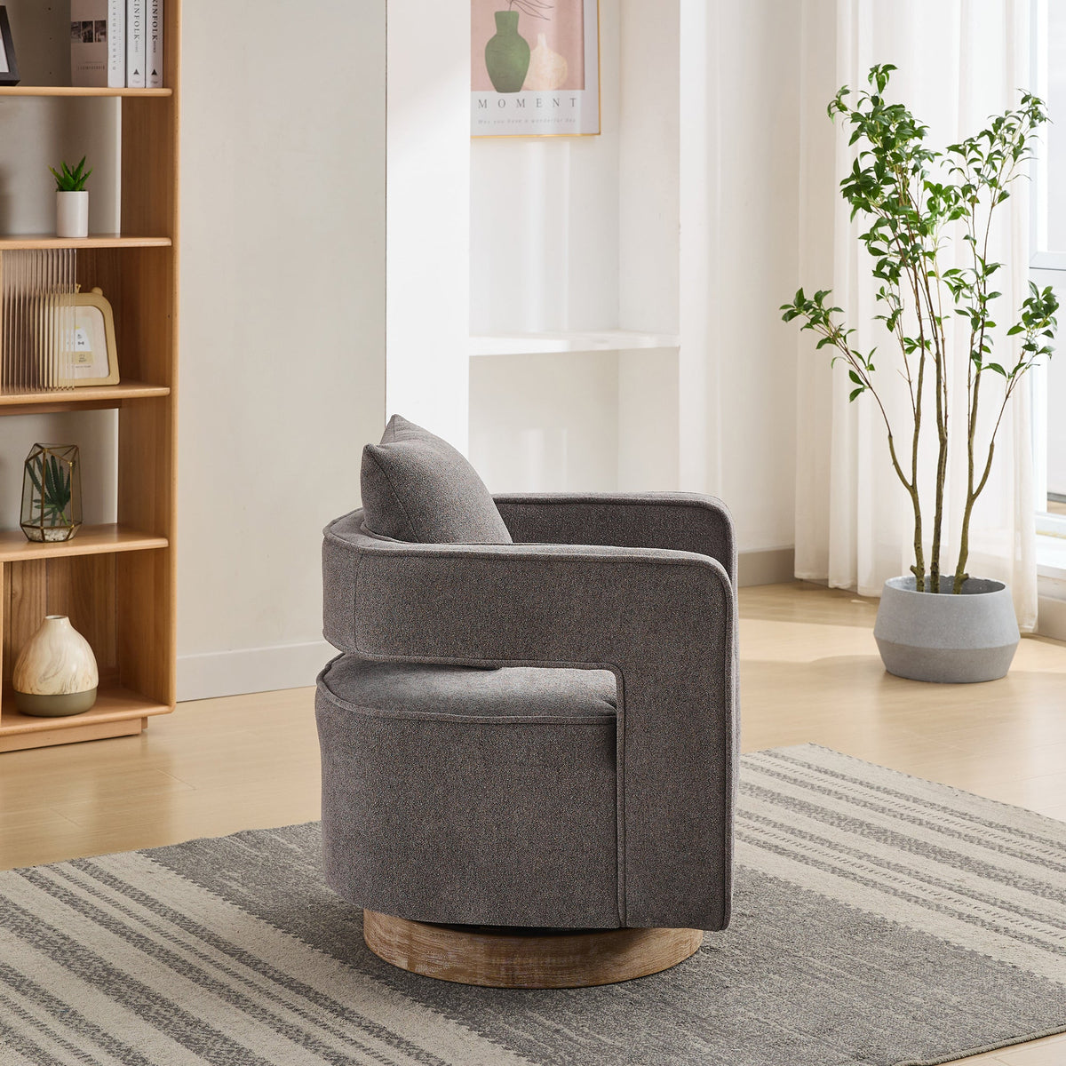 Modern Swivel Accent Chair with Open Back and Boucle Look