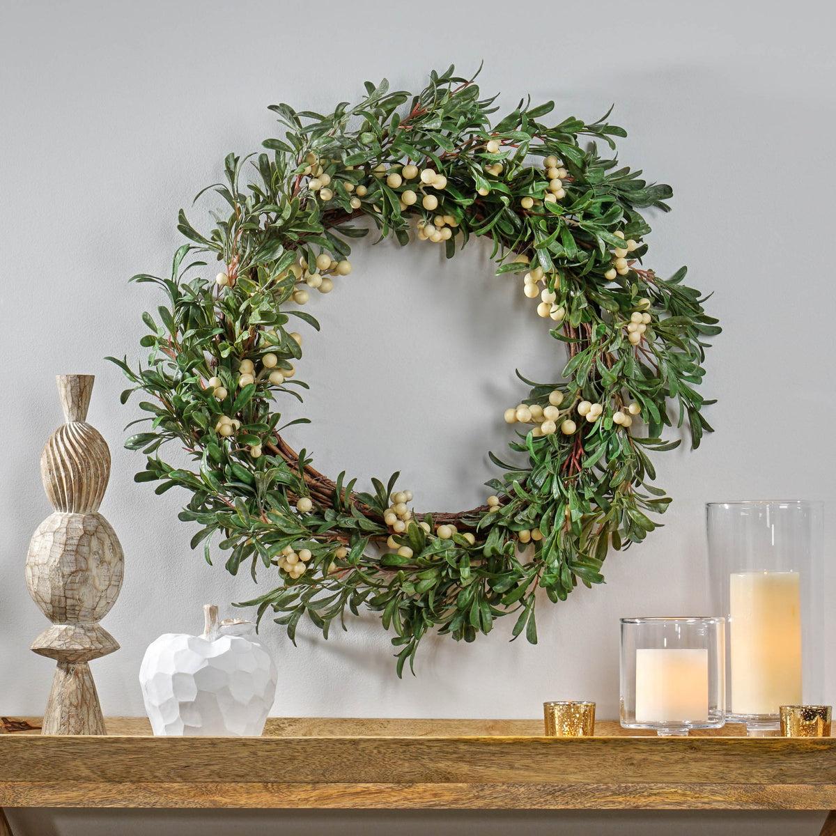 29 Inch Snowberry Wreath for Front Door Decor