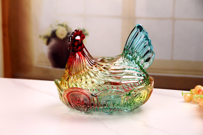 Glass Chicken Candy Jar Decorative Serving Dish Bowl
