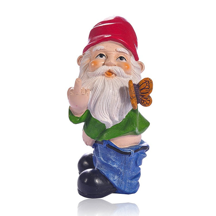 Funny Middle Finger Garden Gnome Hand-Painted Resin