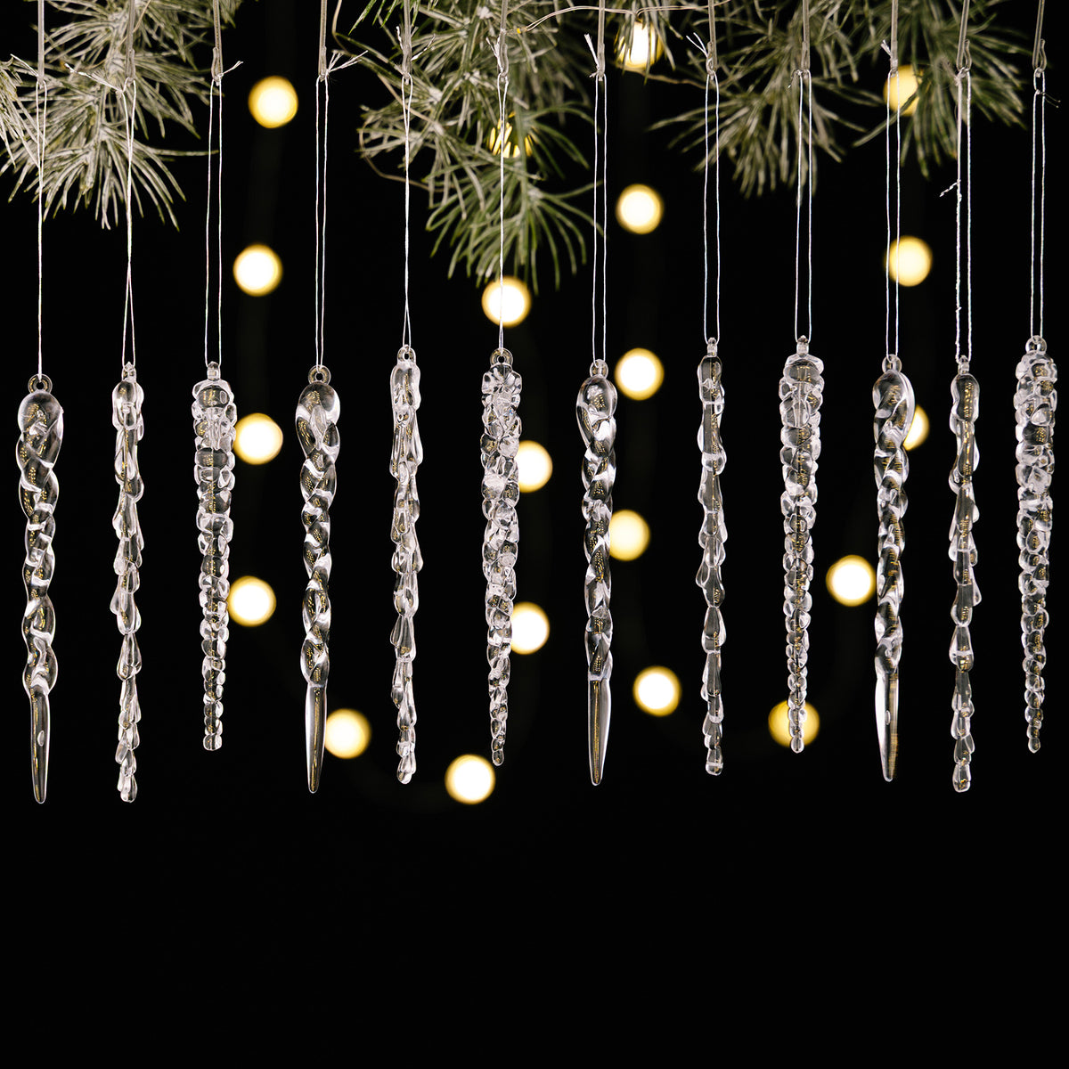 Acrylic Icicle Ornaments 12pc Set for Winter Tree Decor