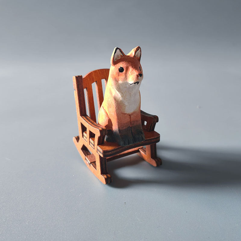 Wooden Animal Ornament with Mini Rocking Chair Decor