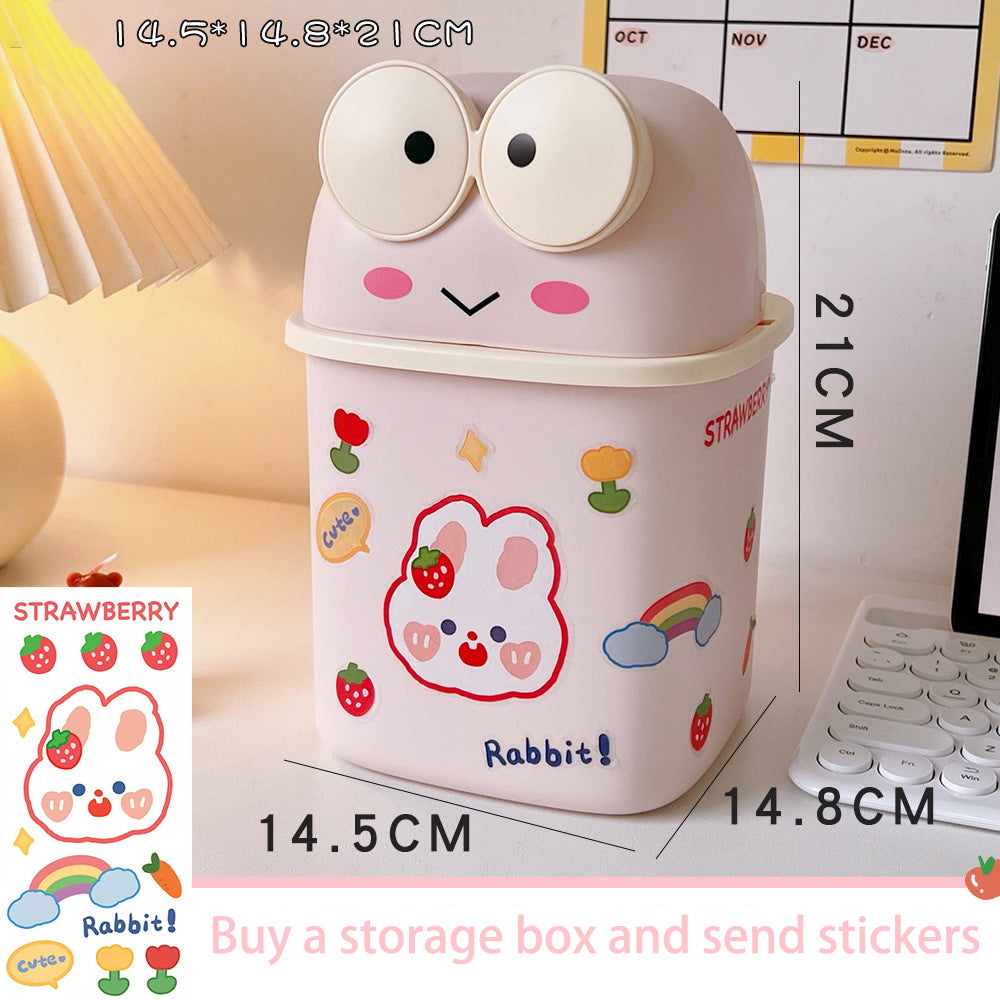 Cute Frog Flip-Lid Desk Trash Can for Dorm Desk Clutter