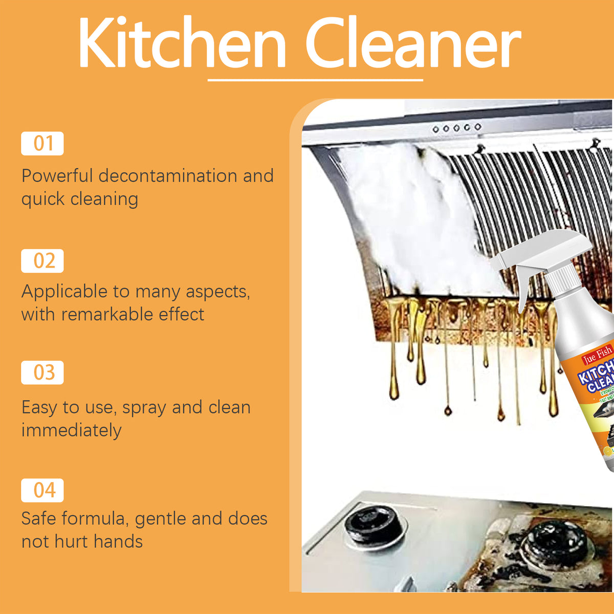 Kitchen Grease Cleaner Spray for Fast Heavy-Oil Cleanup