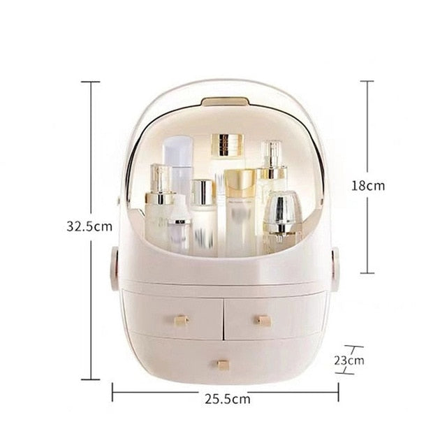 Waterproof Makeup Organizer with Clear Dust Cover Lid