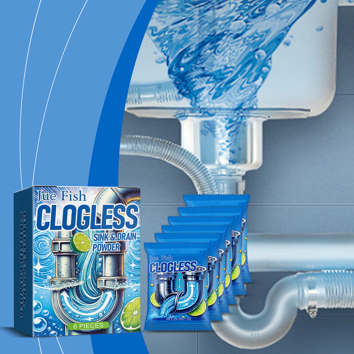 Drain Cleaning Powder Sachets for Clogged Sinks & Pipes