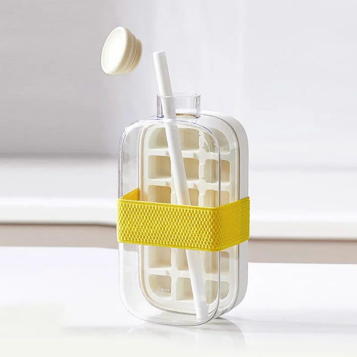 Ice Cube Tray Bottle with Straw, Cold Drinks On the Go
