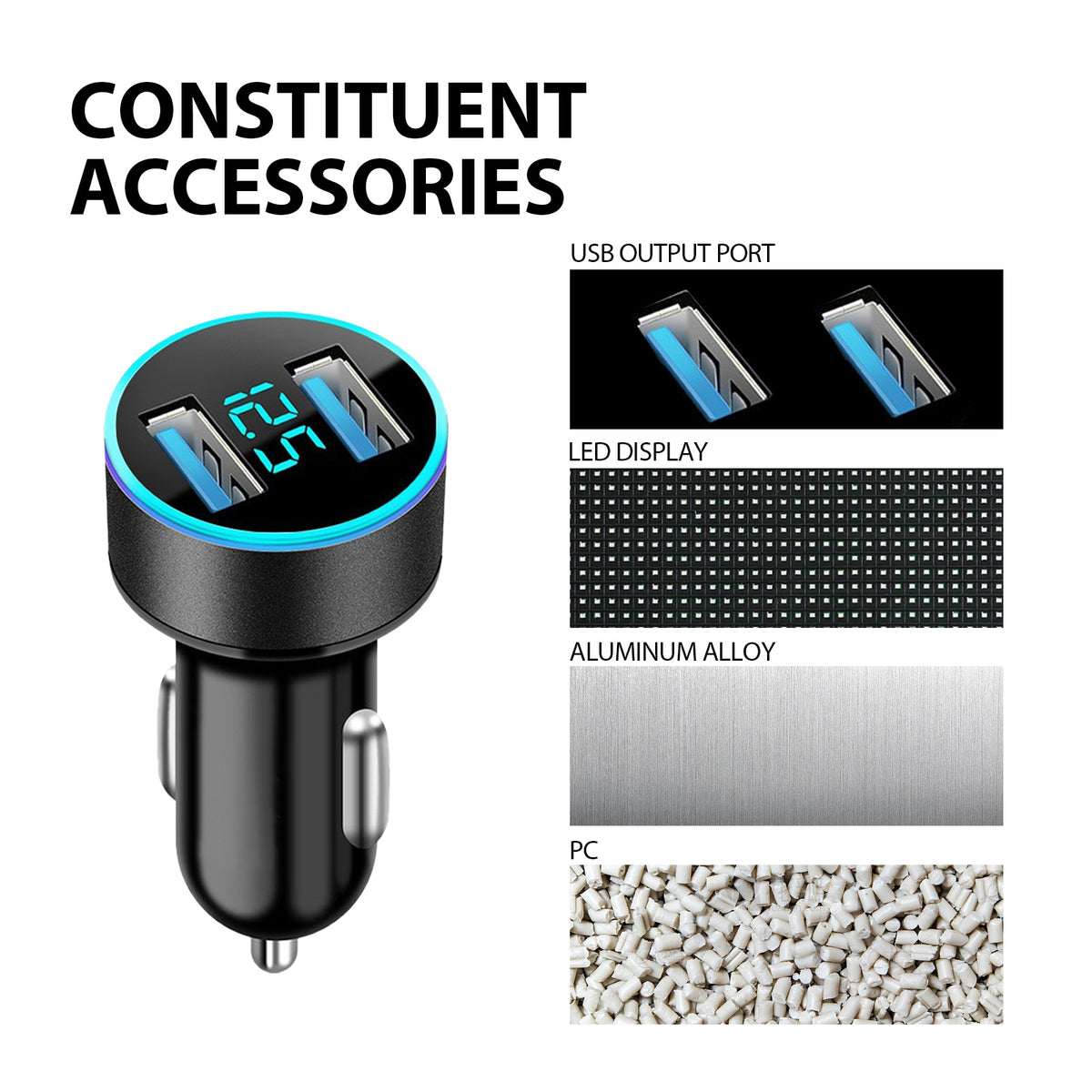2-in-1 Car Charger with Dual USB Digital Display Accessory