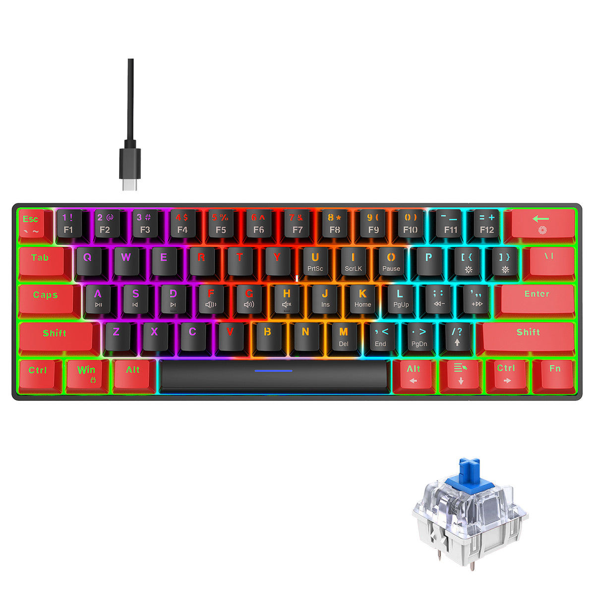 61-Key Mechanical Keyboard with Quiet Brown Switches