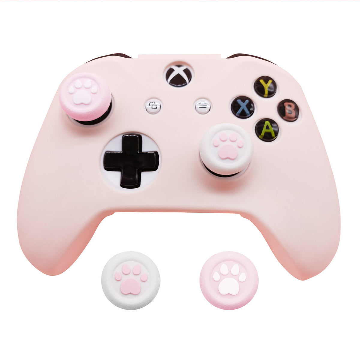 Pink Silicone Xbox Controller Cover with Paw-Print Caps
