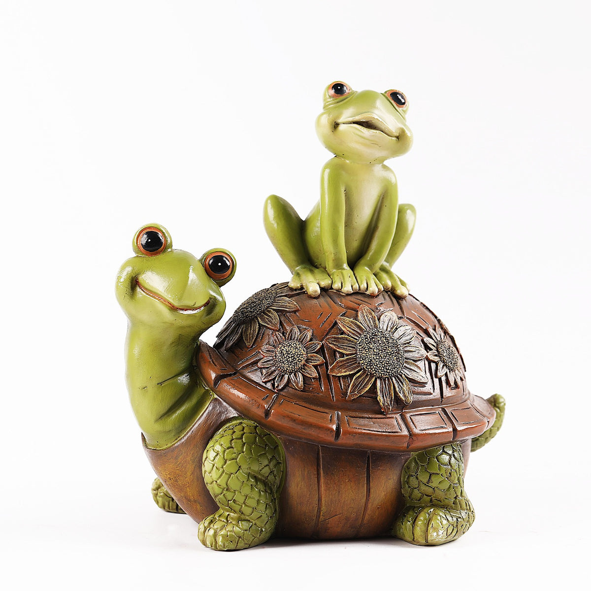 Outdoor Frog and Turtle Garden Statue, Weatherproof Resin