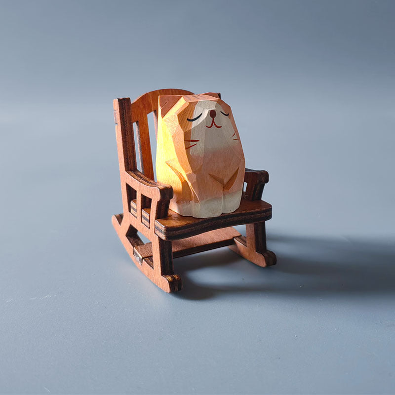 Wooden Animal Ornament with Mini Rocking Chair Decor
