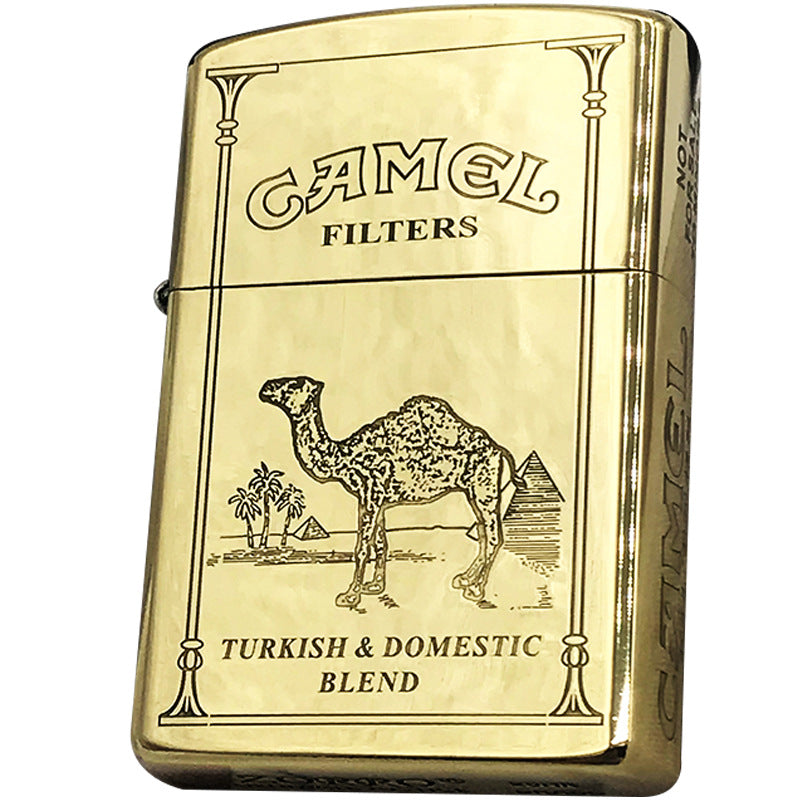 Brass Windproof Camel Flip Lighter, Solid Retro Design