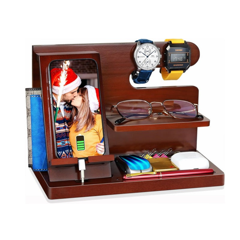 Solid Wood Phone Stand Desk Organizer with Charging